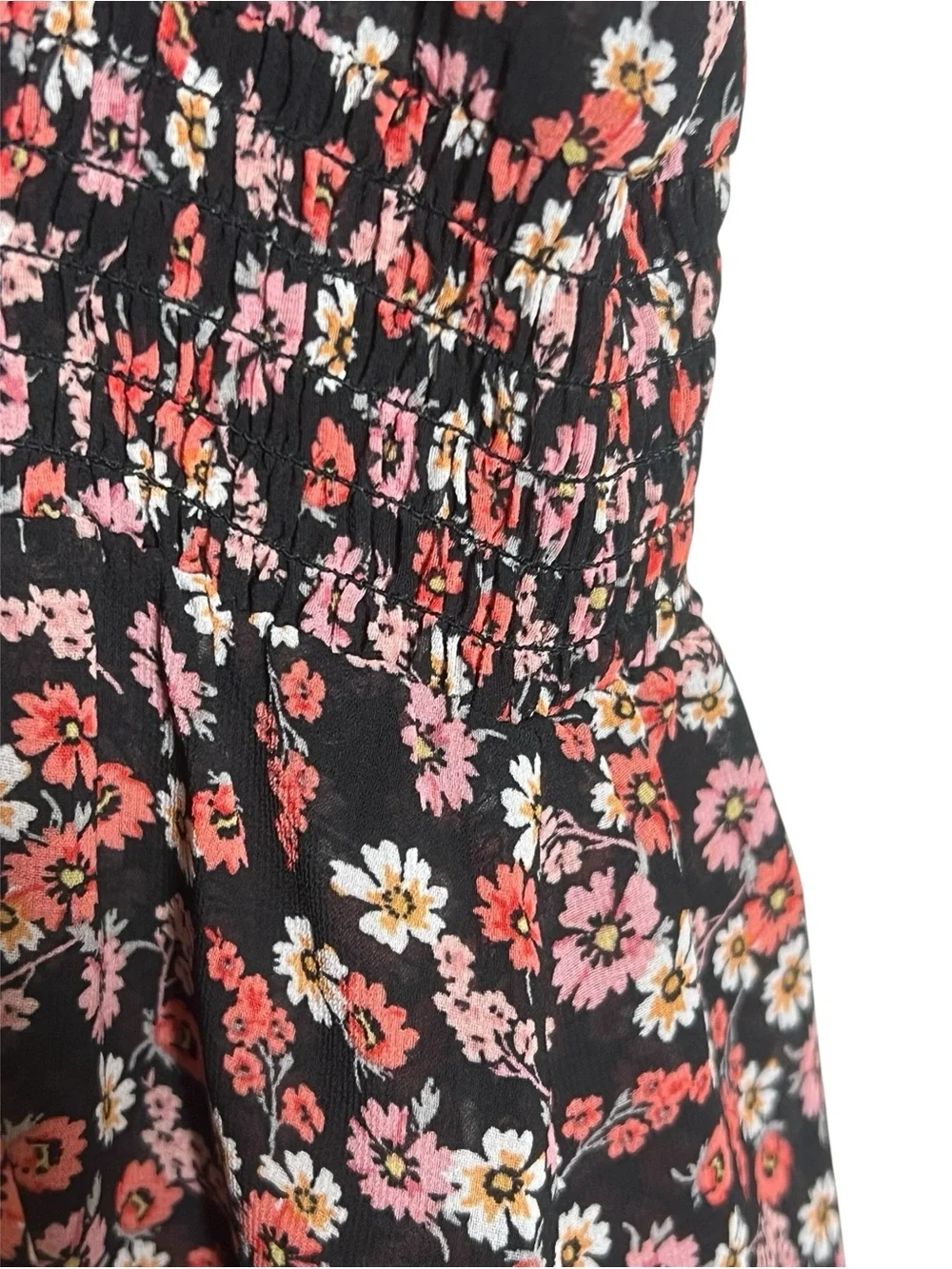 Torrid floral print button front smocked waist ruffle detail blouse size 1 14/16